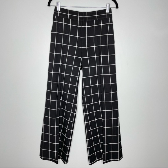 Alice + Olivia Dylan High Waist Wide Leg Windowpane Print Pants In Black Size 6 - Picture 3 of 9